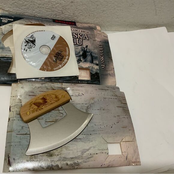 New Genuine Alaska Birch Wood Alaskan Ulu Knife + DVD. K3 - Picture 2 of 5